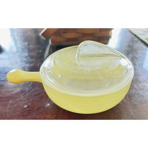 Glasbake Chartreuse Milk Glass Soup Bowl with Lid 2650-11 Vintage Lime Green MCM